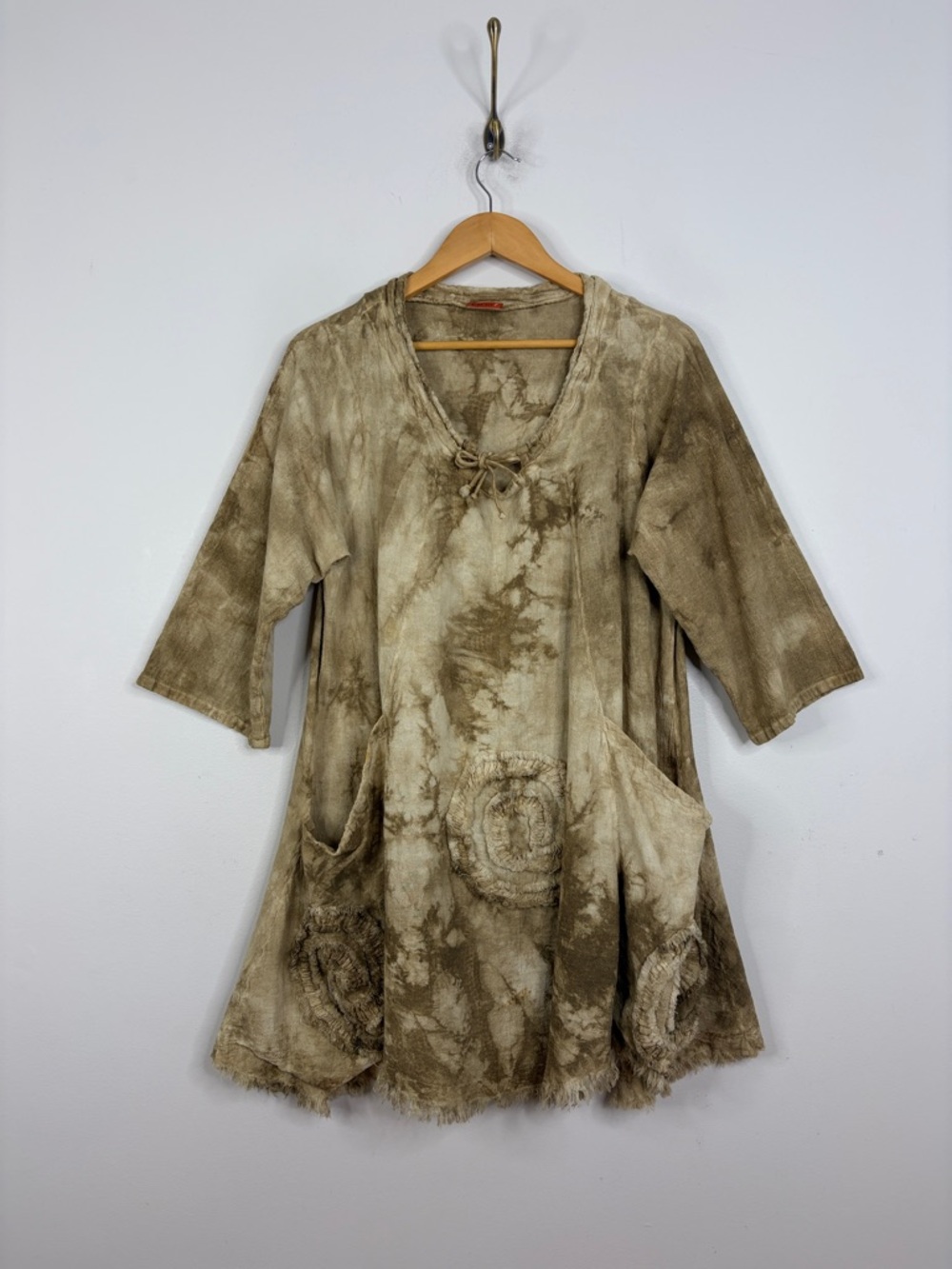 Oh My Gauze Top Womens XL Beige Tan Tie Dye Cotton Tunic Blouse Beach Boho